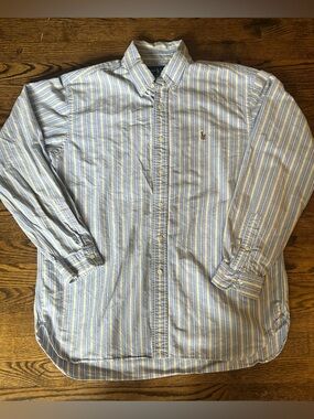 Ralph Lauren Blue, White & Yellow Striped Button-Down Shirt